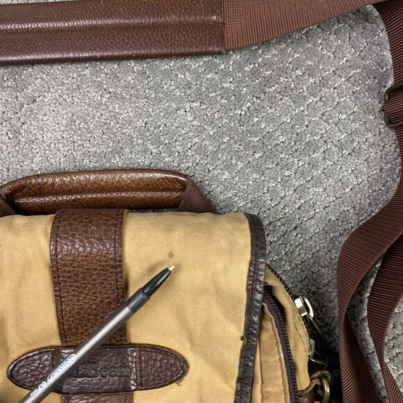 LL Bean Field Bag Messenger Shoulder Crossbody Continental Leather Canvas - Picture 10 of 16